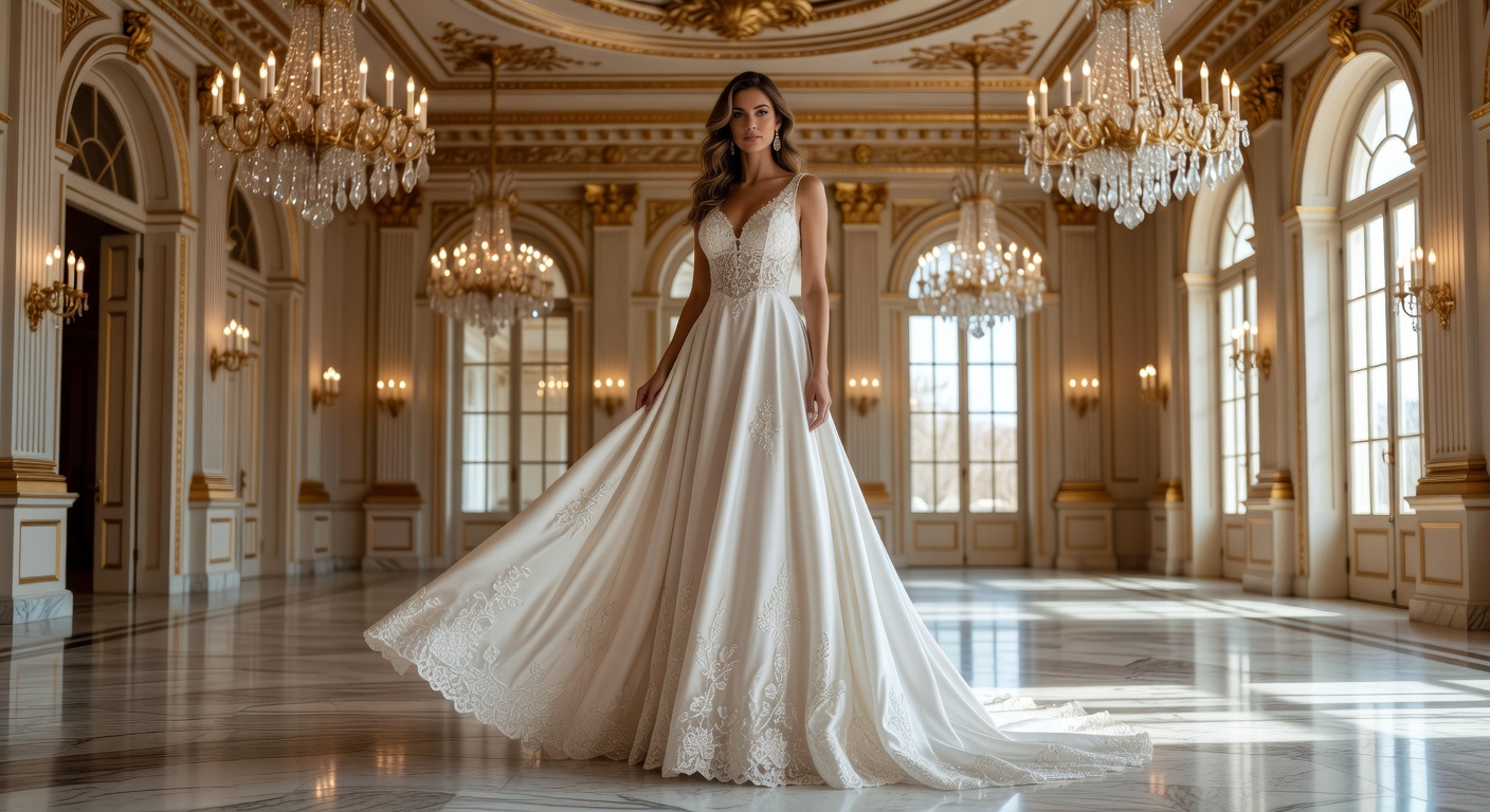 Vestido de encaje con detalles de satén