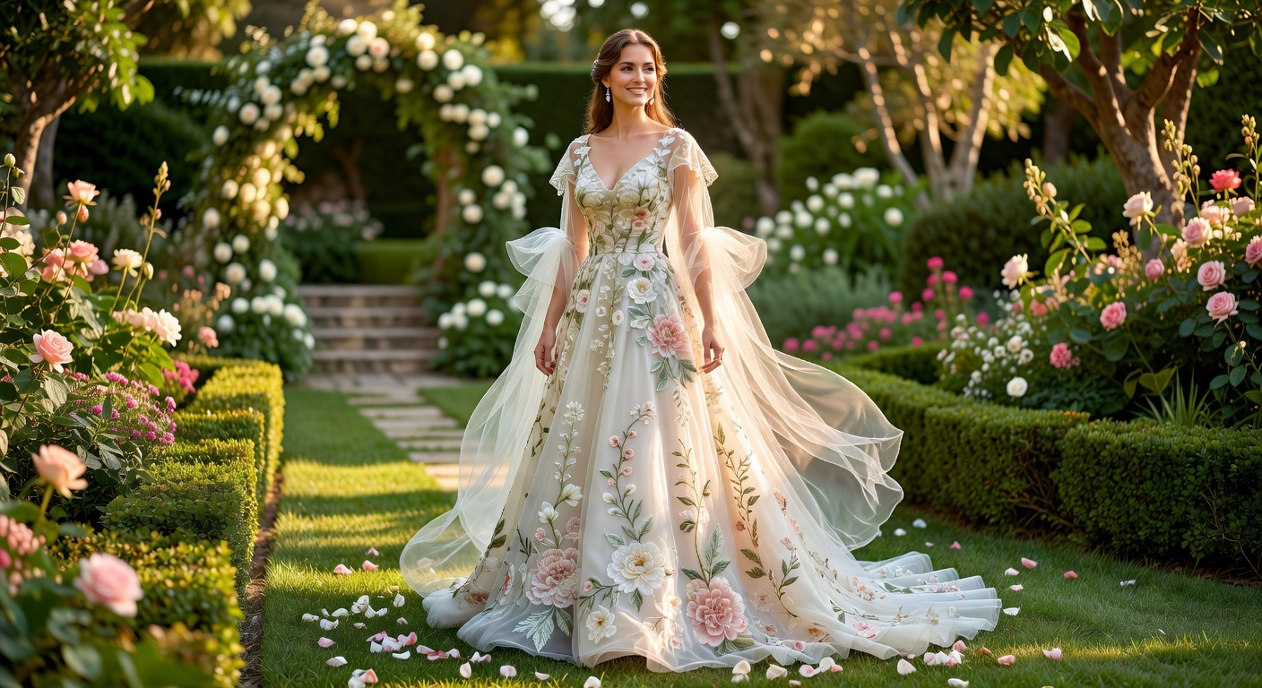 Vestido de tul con bordado floral